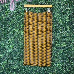 American Apparel Pencil Skirt Hyena Mustard Pattern Black Sz L